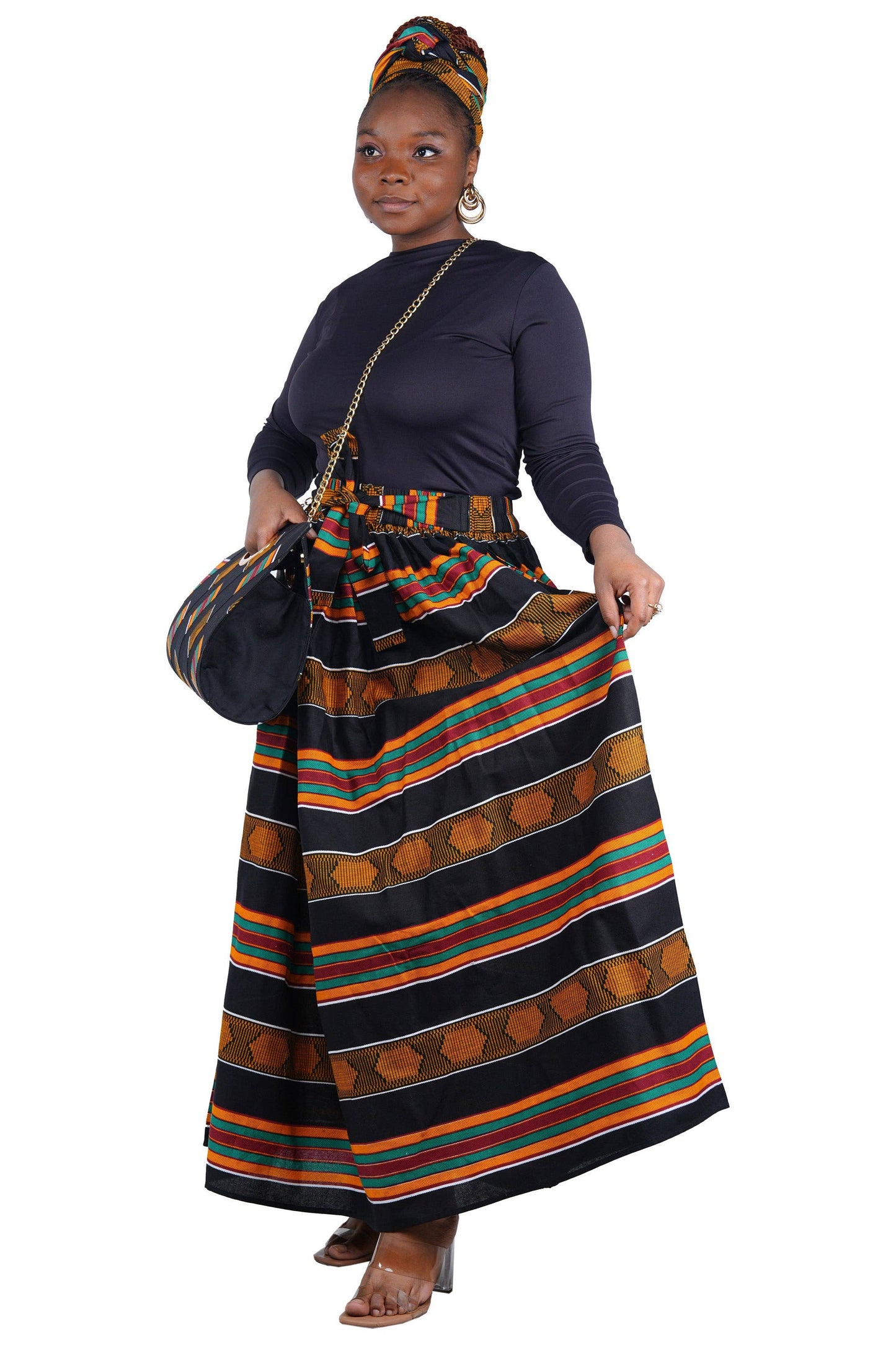 African Long Maxi Skirt With Handbag | One Size