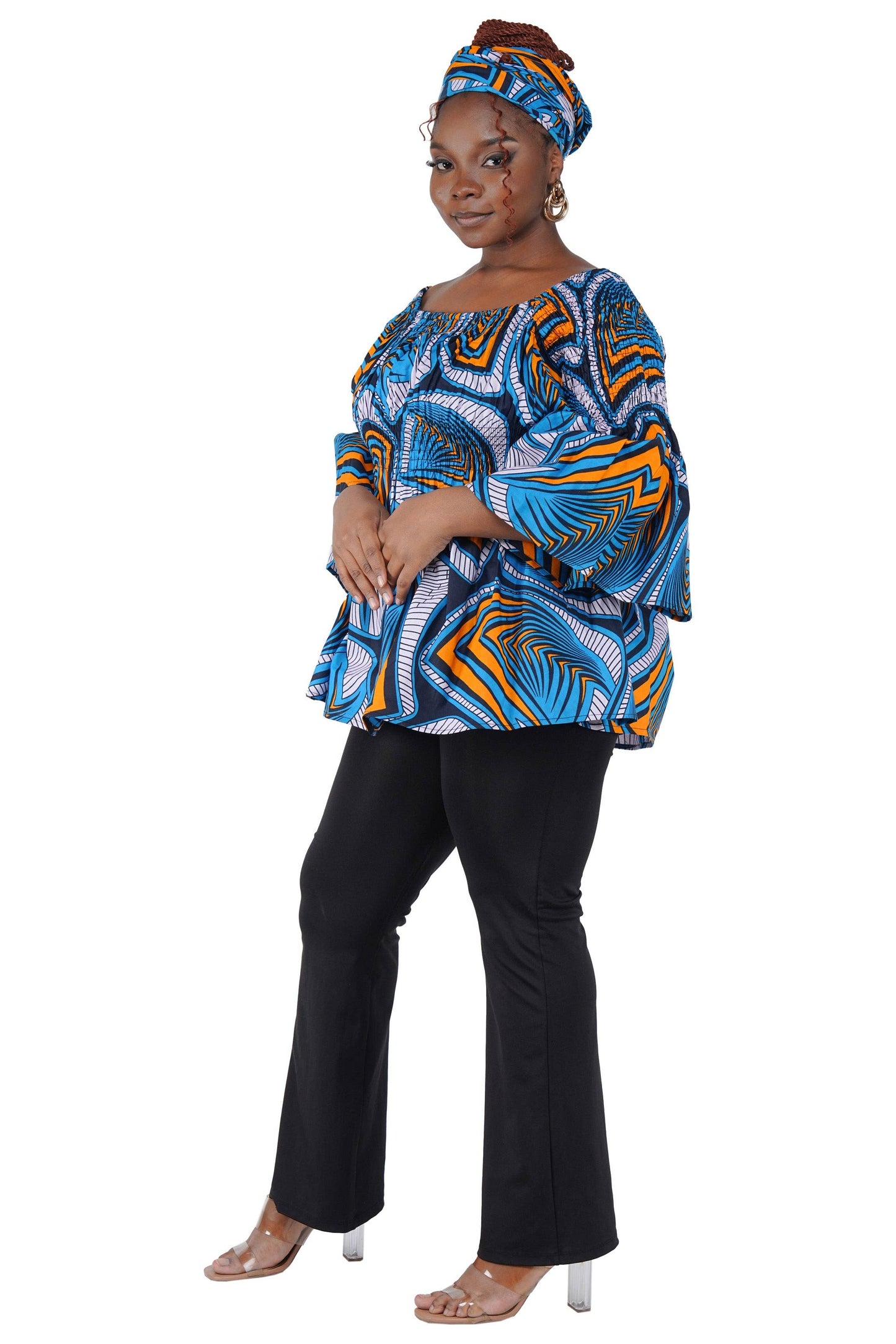 African Ladies Smocked Peplum Blouse | One Size