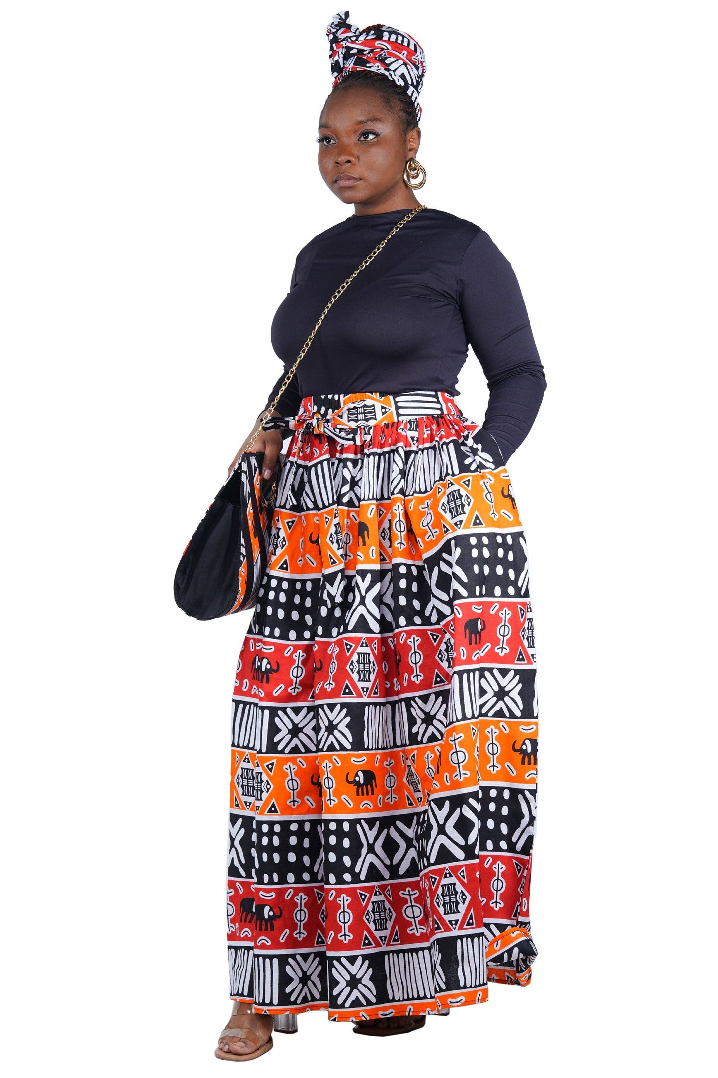 African Long Maxi Skirt With Handbag | One Size