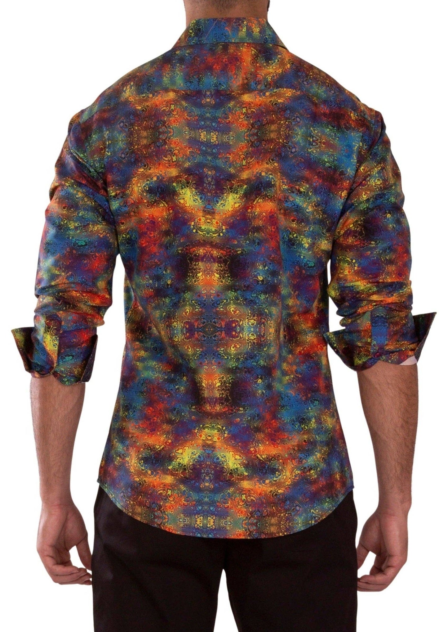 232266 - Blue Multicolor Button Up Long Sleeve Dress Shirt