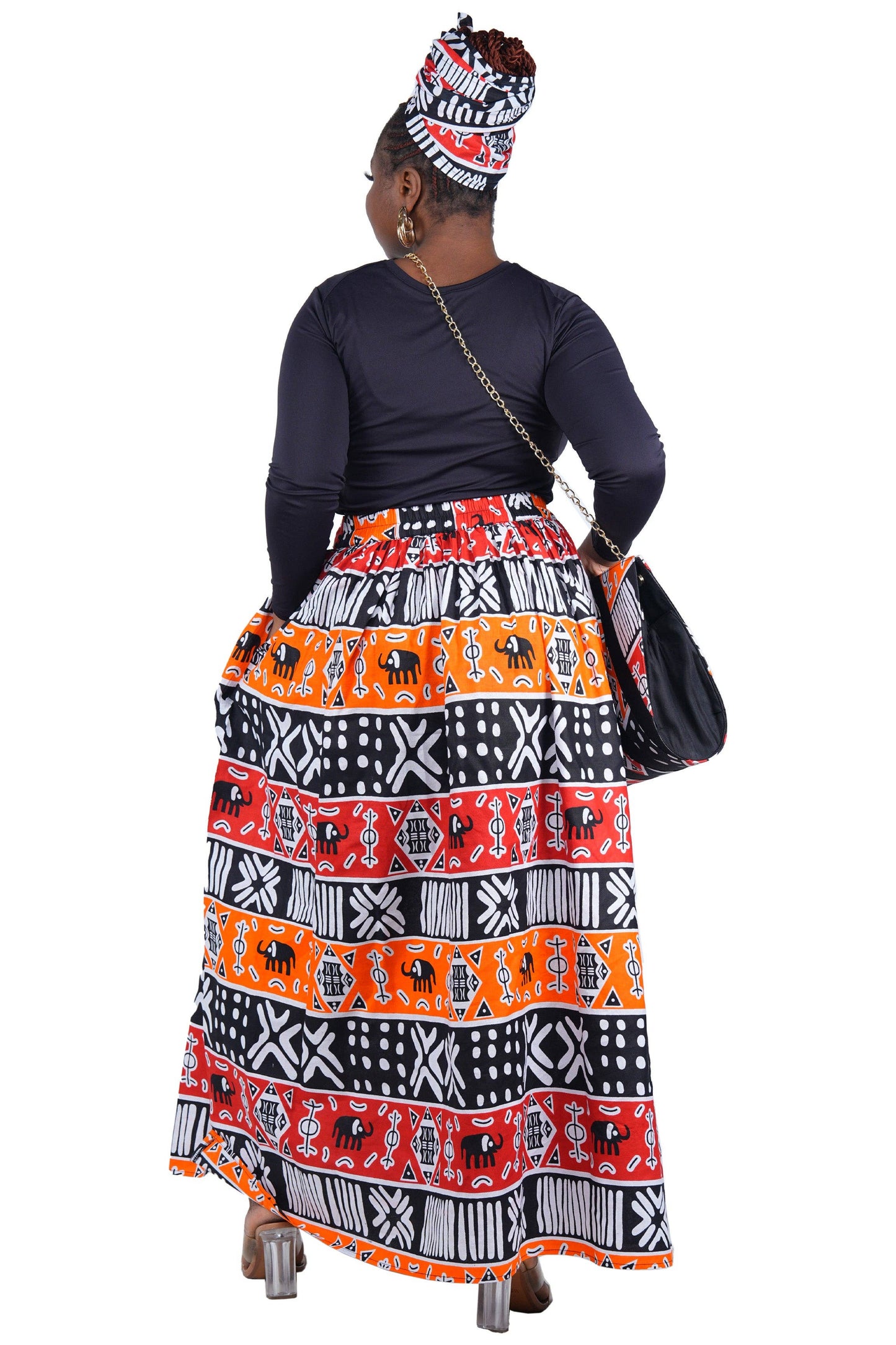 African Long Maxi Skirt With Handbag | One Size
