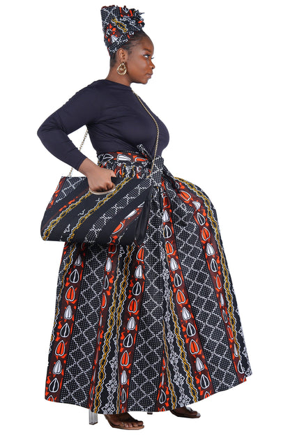 African Long Maxi Skirt With Handbag | One Size