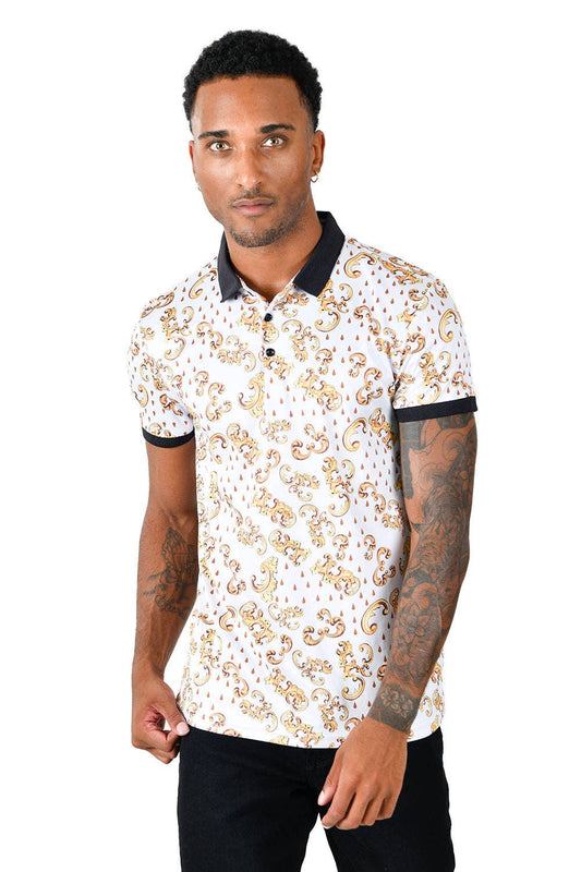 Barabas Men's Golden Floral Short Sleeve Polo Shirt PS111