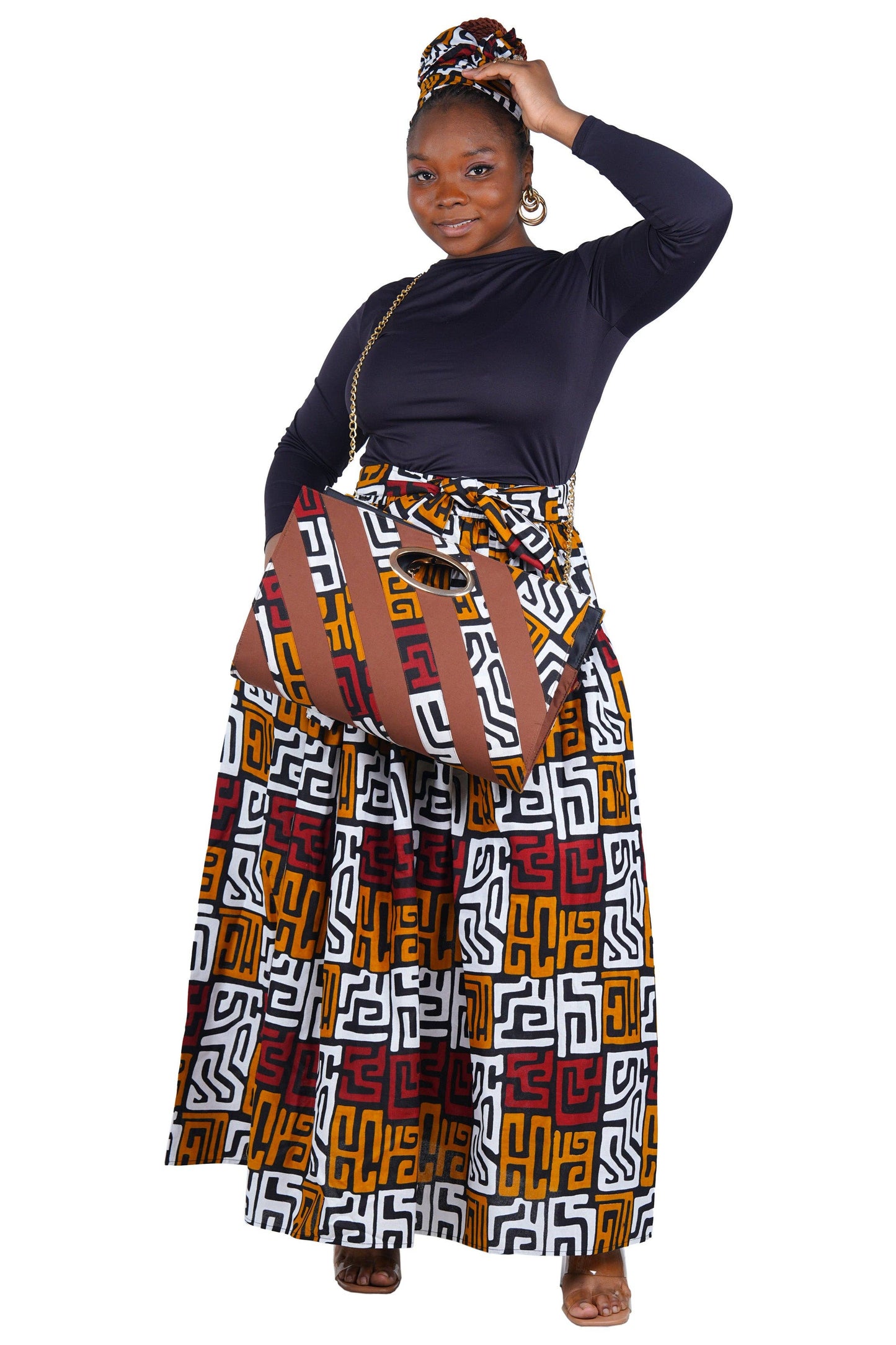 African Long Maxi Skirt With Handbag | One Size
