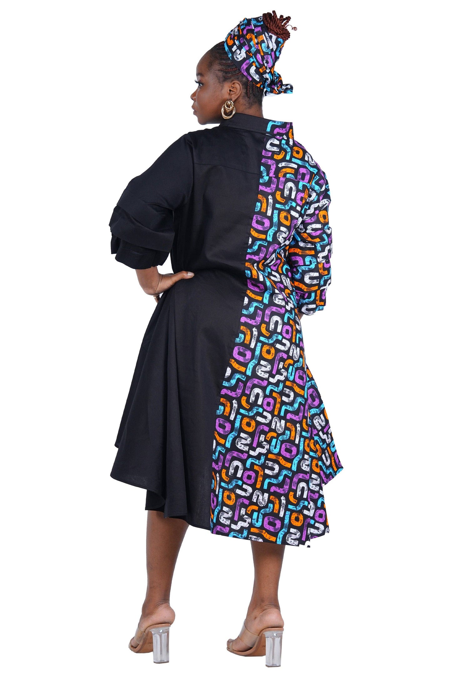 African Accent High Low Swing Dress & Men's Top | One Size & Plus Size