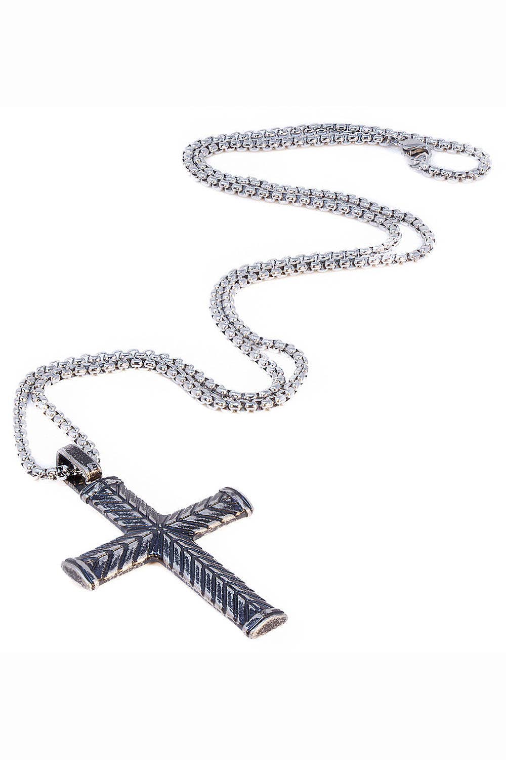 Unisex Stainless Steel Patterned Cross Pendant Necklace 4NK01