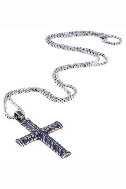 Unisex Stainless Steel Patterned Cross Pendant Necklace 4NK01