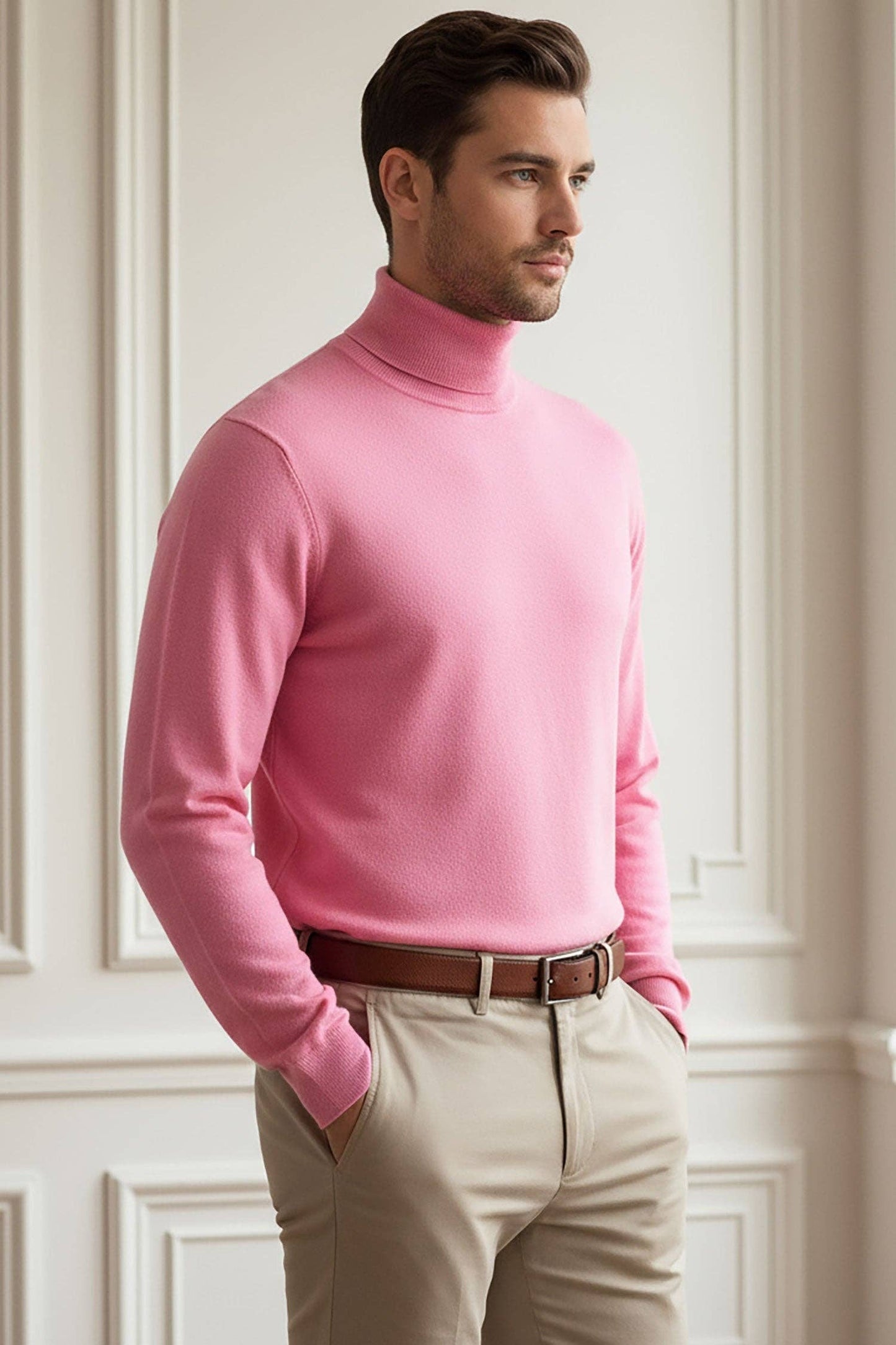 Men's Turtleneck Ribbed Solid Basic Sweater LS2100