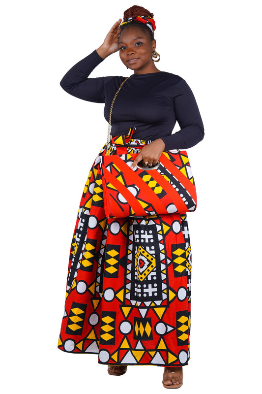 African Long Maxi Skirt With Handbag | One Size