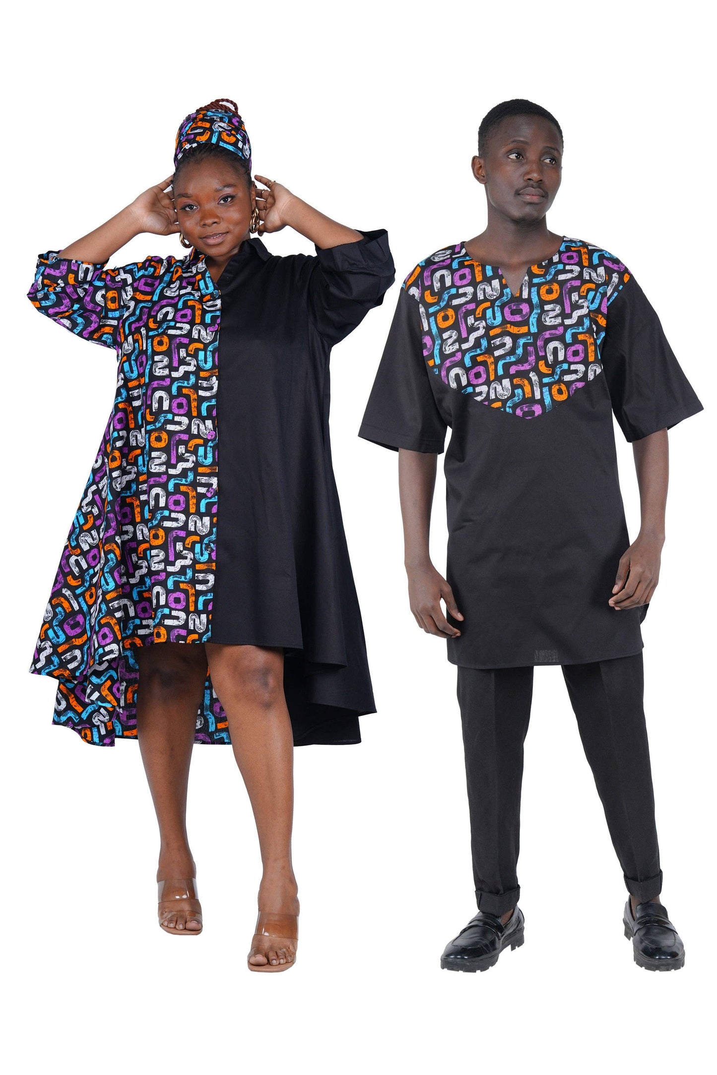 African Accent High Low Swing Dress & Men's Top | One Size & Plus Size
