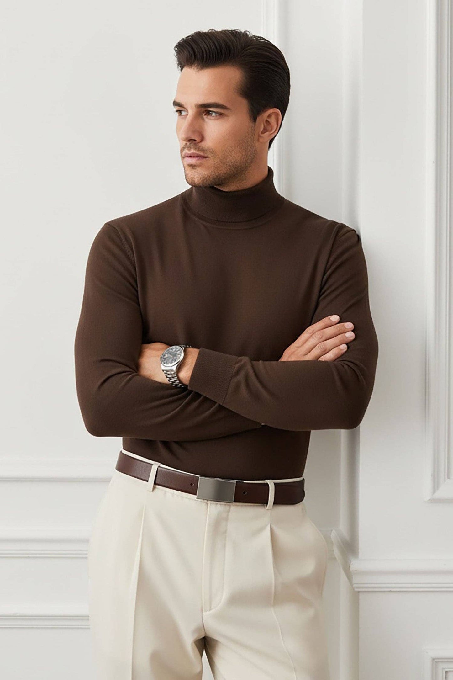 Men's Turtleneck Ribbed Solid Basic Sweater LS2100