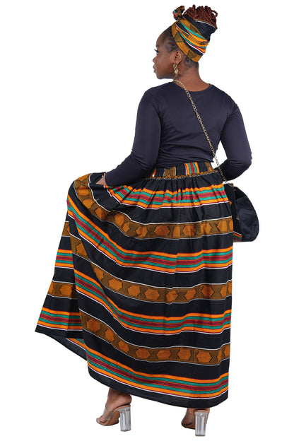 African Long Maxi Skirt With Handbag | One Size