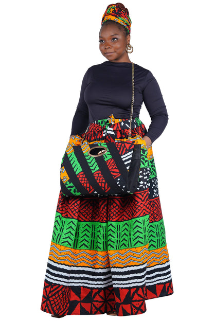 African Long Maxi Skirt With Handbag | One Size