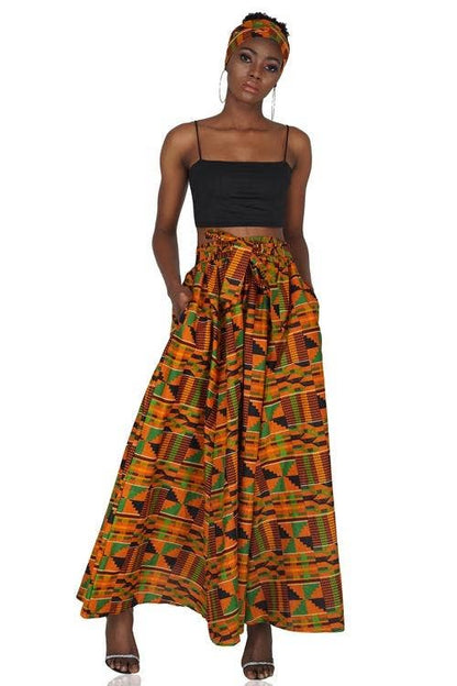 Kente Long Maxi Skirt With Handbag