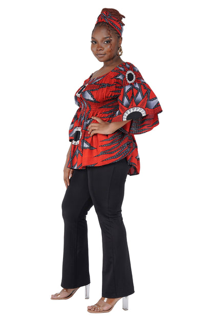 African Ladies Smocked Peplum Blouse | One Size
