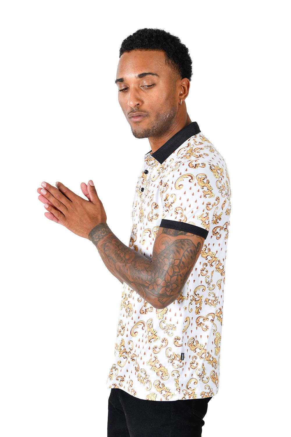 Barabas Men's Golden Floral Short Sleeve Polo Shirt PS111