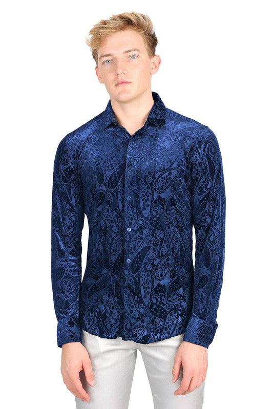 See Through Paisley Long Sleeve Button Down Shirt 2SVL07
