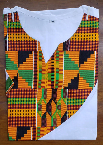 Men Tunic Shirt With Kufi Hat / Kente Accent- Black M040