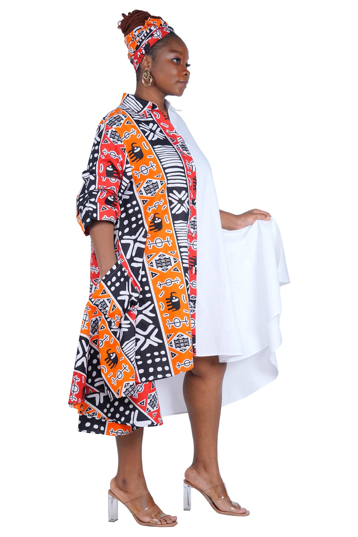 African Accent High Low Swing Dress & Men's Top | One Size & Plus Size