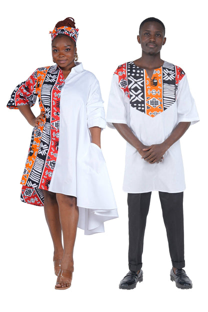 African Accent High Low Swing Dress & Men's Top | One Size & Plus Size