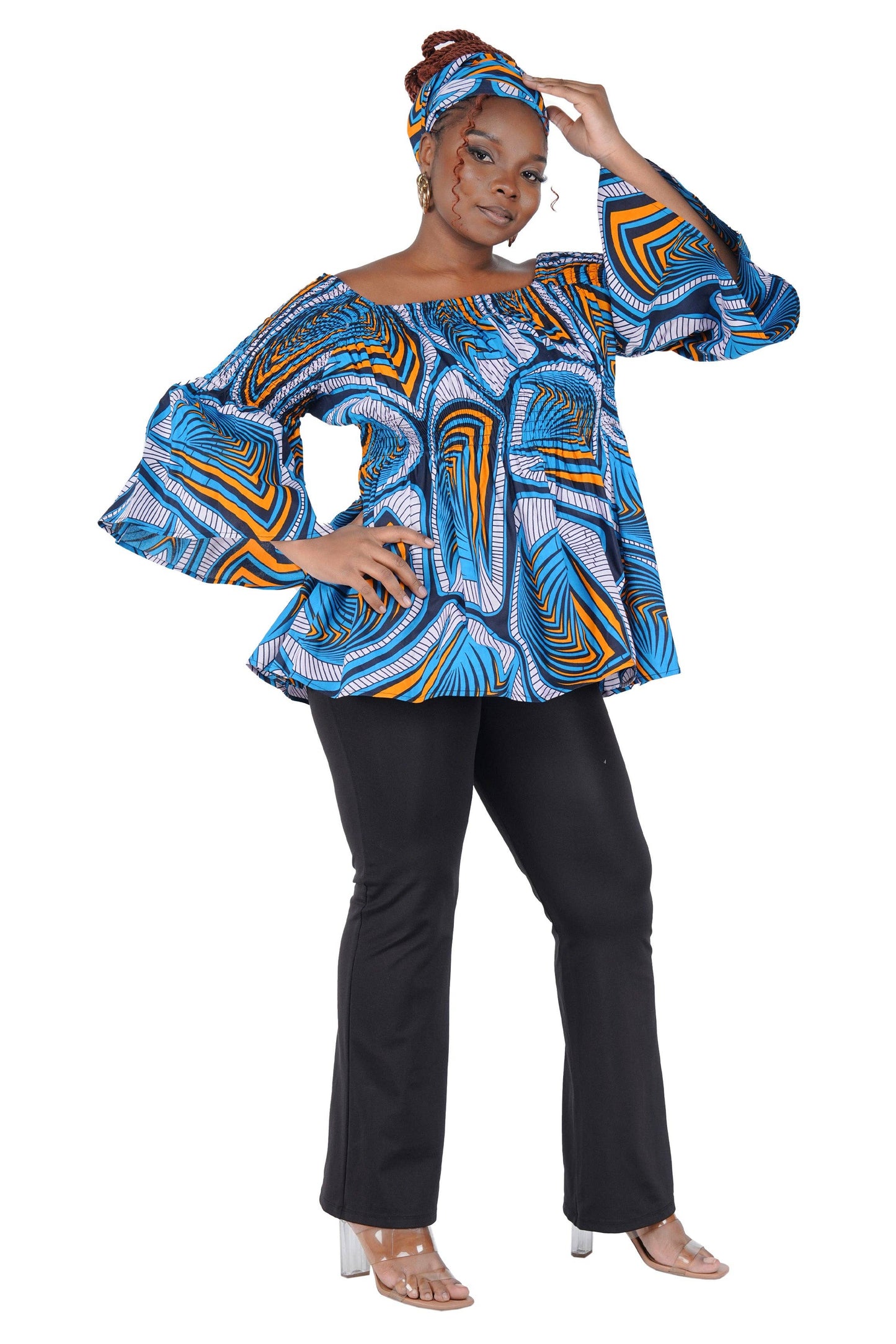 African Ladies Smocked Peplum Blouse | One Size