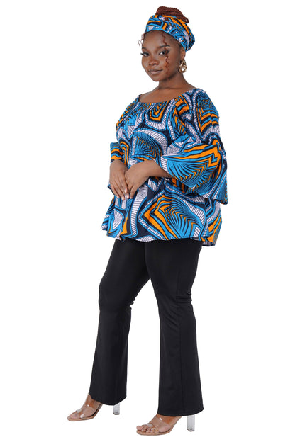 African Ladies Smocked Peplum Blouse | One Size