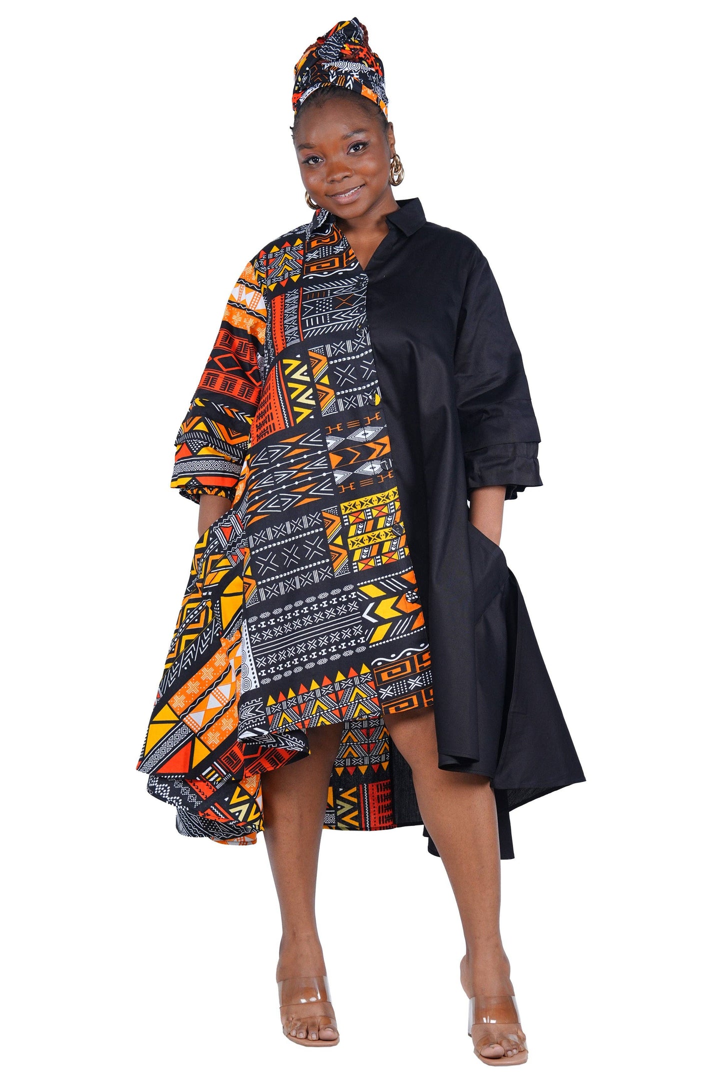 African Accent High Low Swing Dress & Men's Top | One Size & Plus Size
