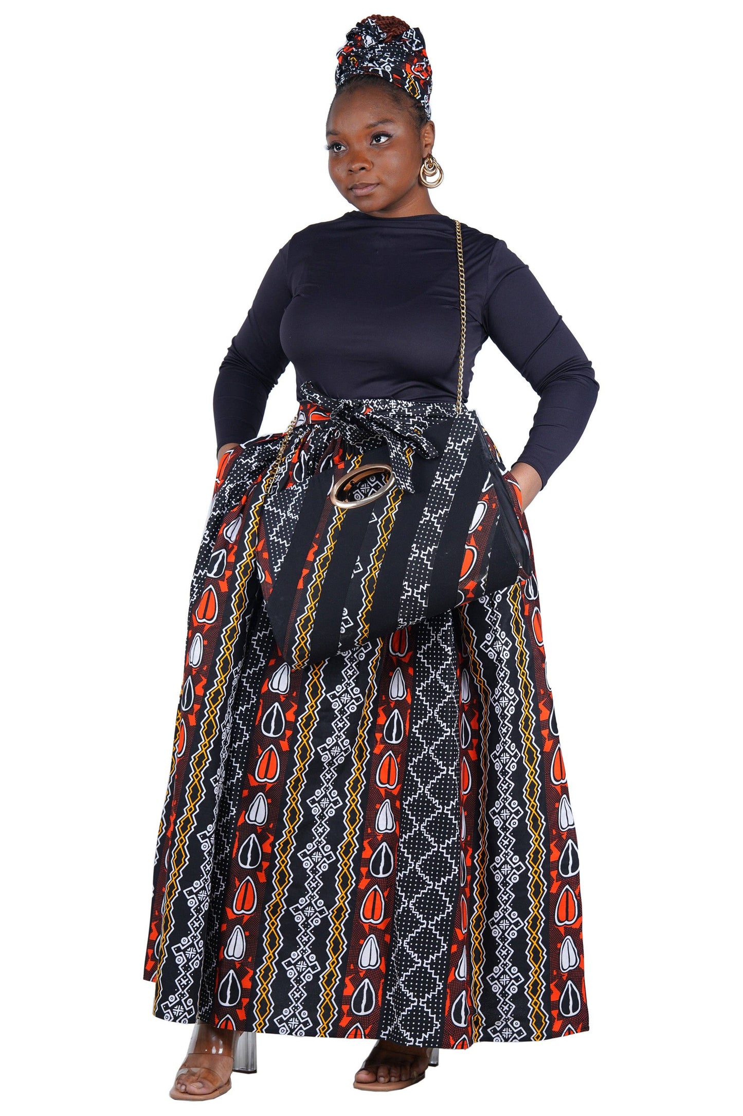 African Long Maxi Skirt With Handbag | One Size