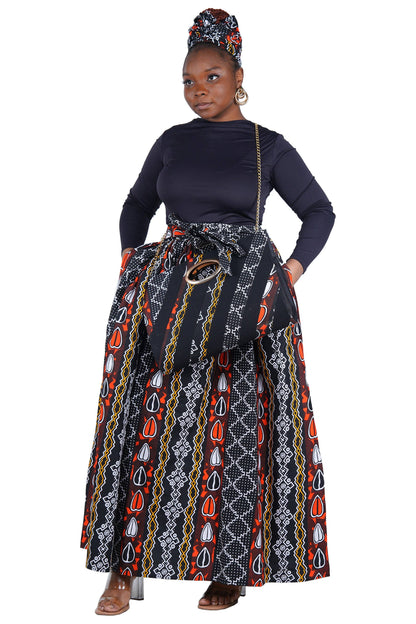 African Long Maxi Skirt With Handbag | One Size
