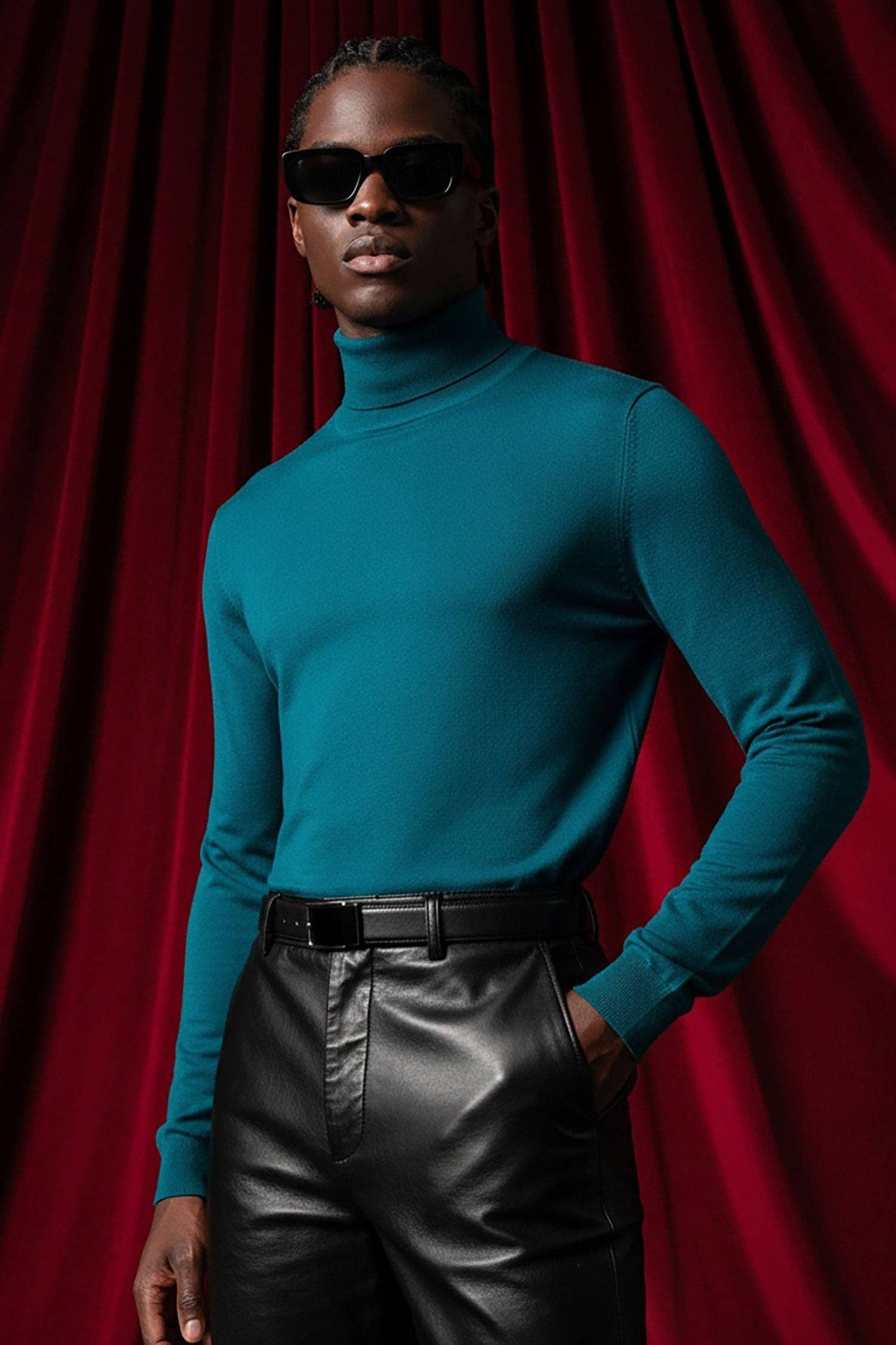 Men's Turtleneck Ribbed Solid Basic Sweater LS2100