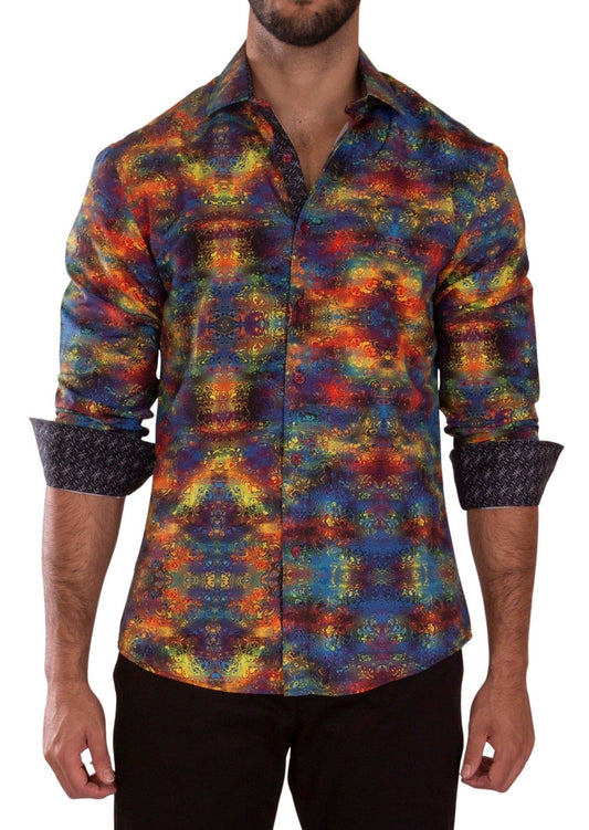 232266 - Blue Multicolor Button Up Long Sleeve Dress Shirt