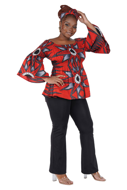 African Ladies Smocked Peplum Blouse | One Size