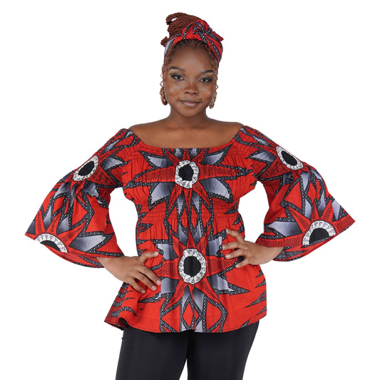 African Ladies Smocked Peplum Blouse | One Size