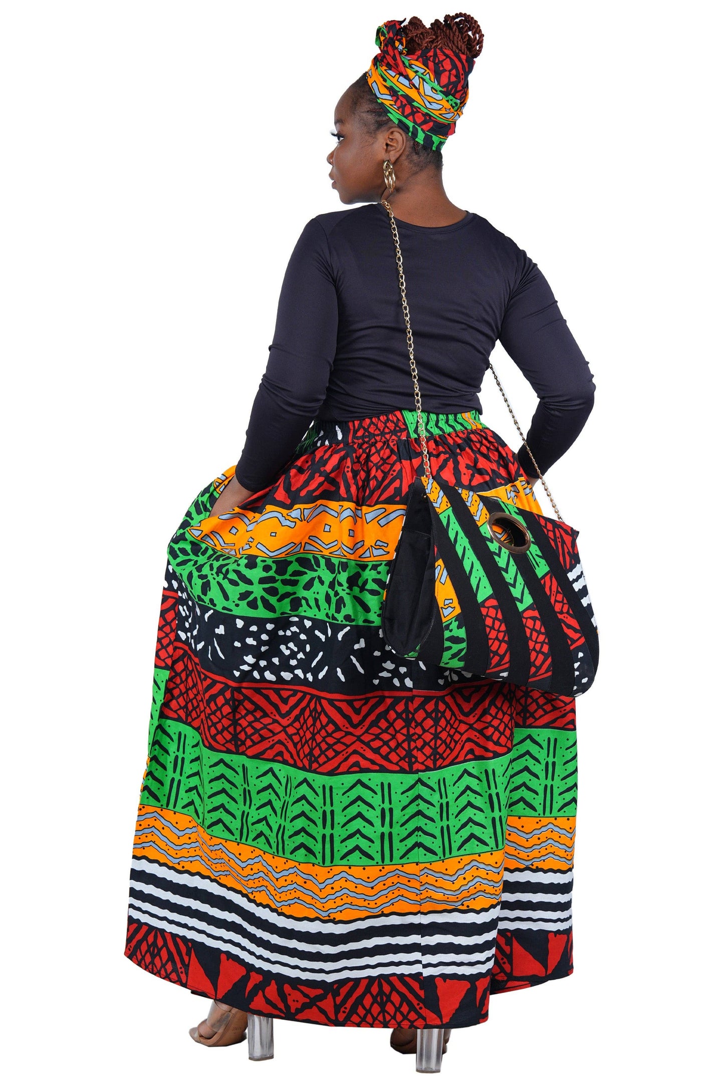 African Long Maxi Skirt With Handbag | One Size