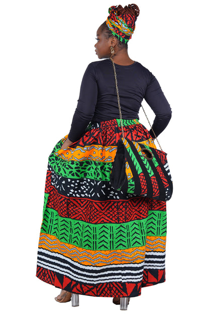 African Long Maxi Skirt With Handbag | One Size