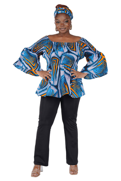 African Ladies Smocked Peplum Blouse | One Size