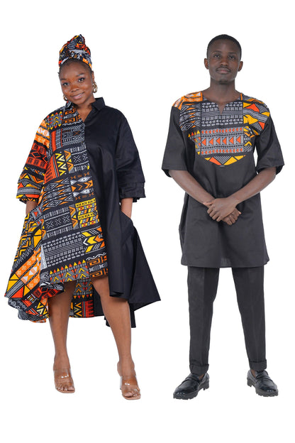 African Accent High Low Swing Dress & Men's Top | One Size & Plus Size
