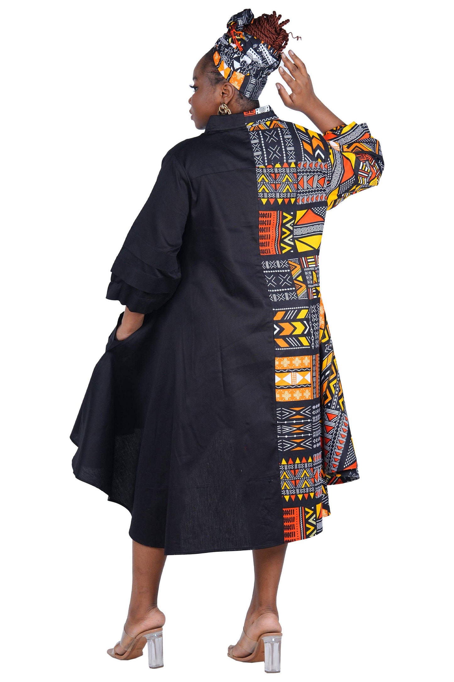 African Accent High Low Swing Dress & Men's Top | One Size & Plus Size