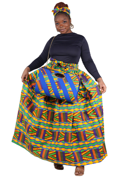 African Long Maxi Skirt With Handbag | One Size