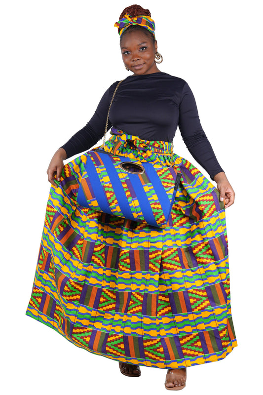 African Long Maxi Skirt With Handbag | One Size
