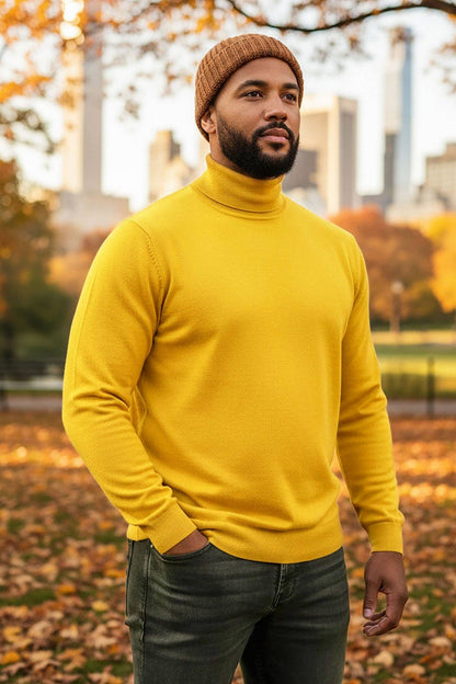 Men's Turtleneck Ribbed Solid Basic Sweater LS2100