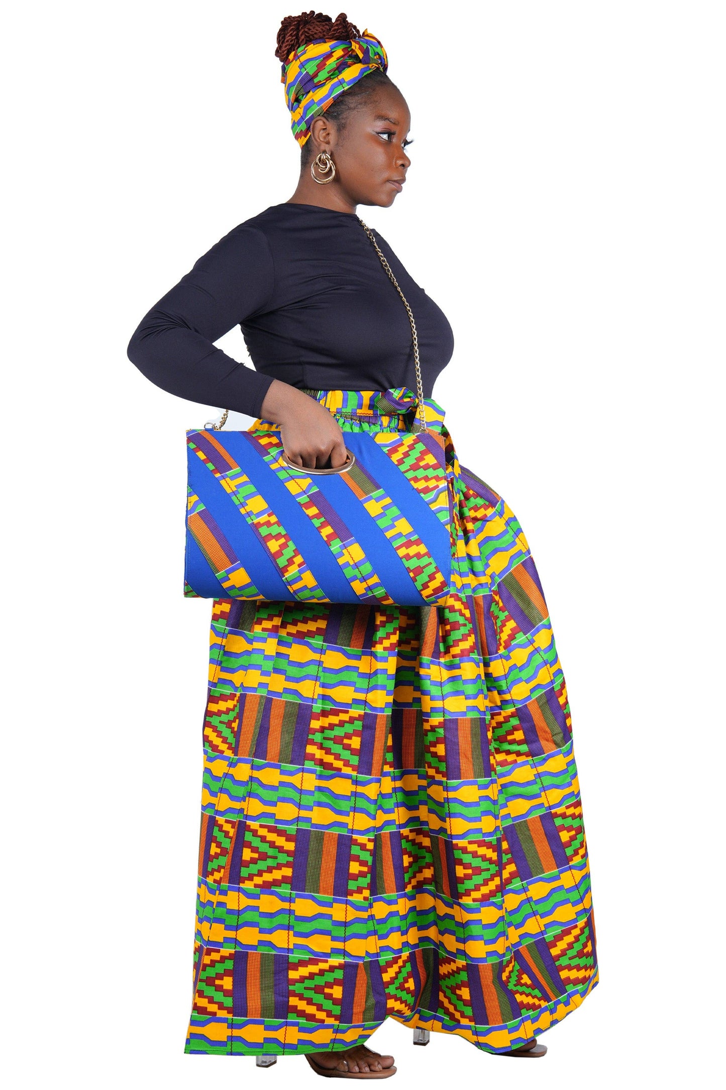 African Long Maxi Skirt With Handbag | One Size