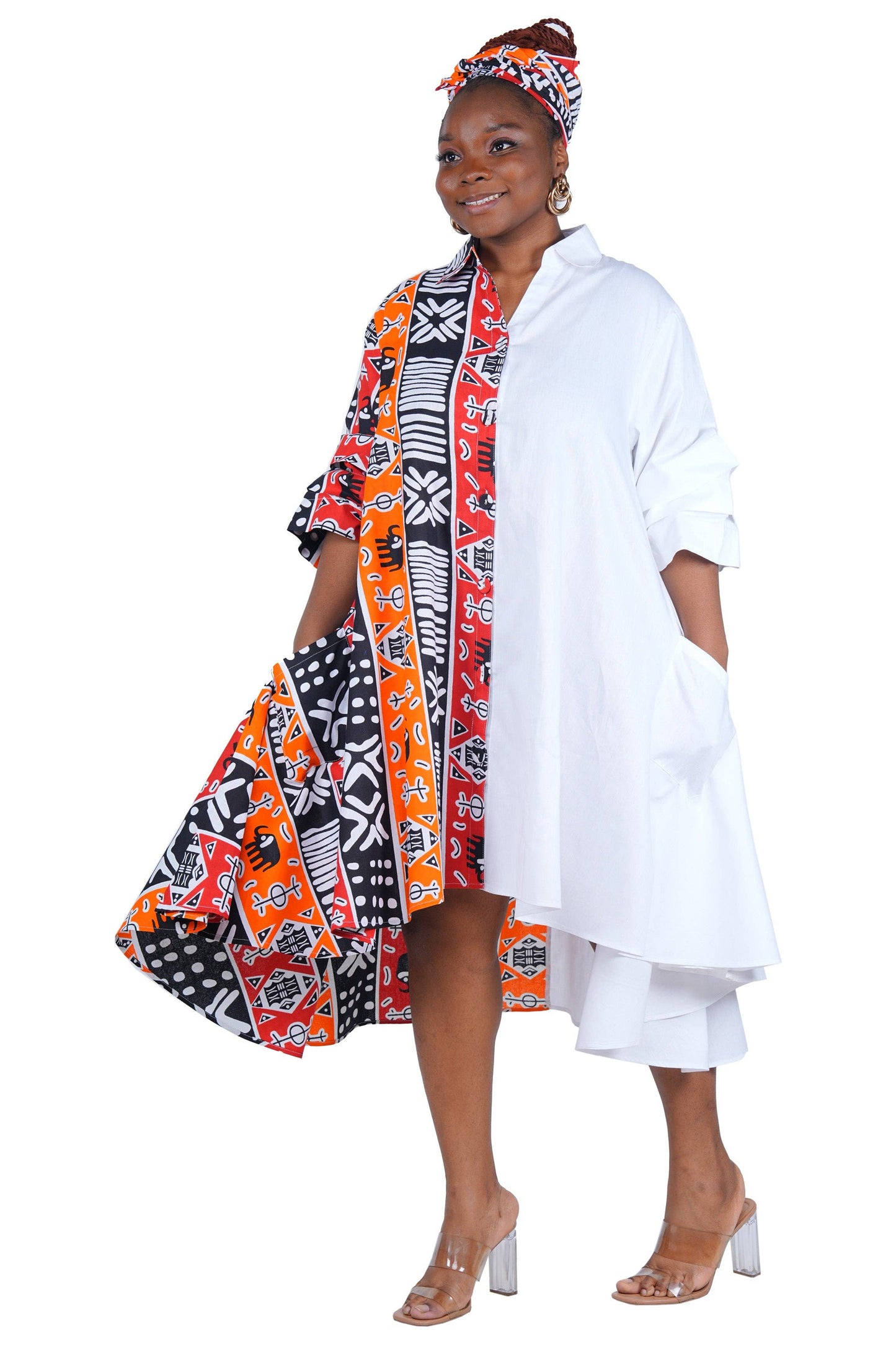 African Accent High Low Swing Dress & Men's Top | One Size & Plus Size