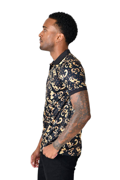 Barabas Men's Golden Floral Short Sleeve Polo Shirt PS111