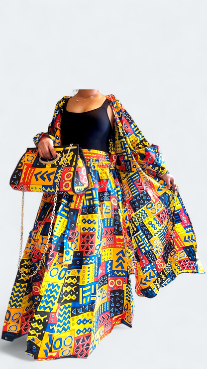 3pcs Set Maxi Skirt Pocketbook wrap Dress D