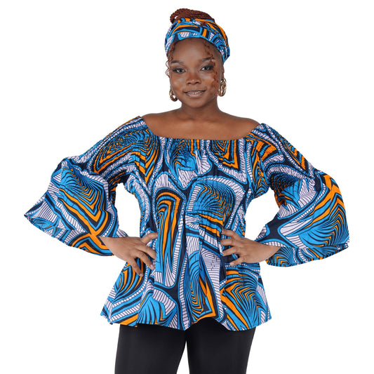 African Ladies Smocked Peplum Blouse | One Size