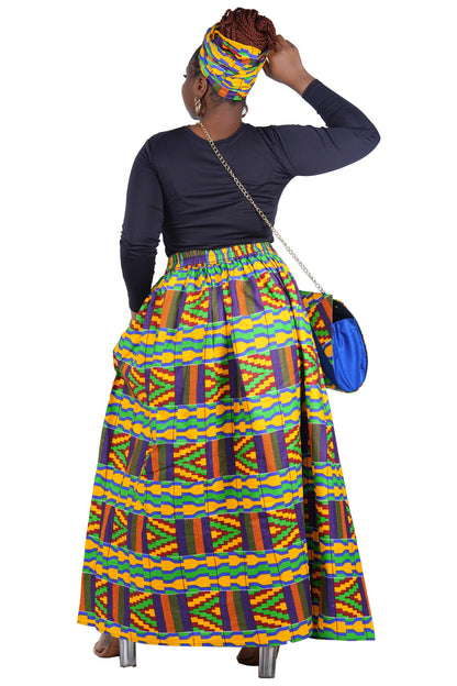African Long Maxi Skirt With Handbag | One Size