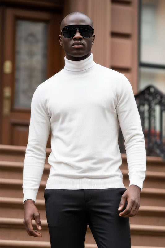 Men's Turtleneck Ribbed Solid Basic Sweater LS2100