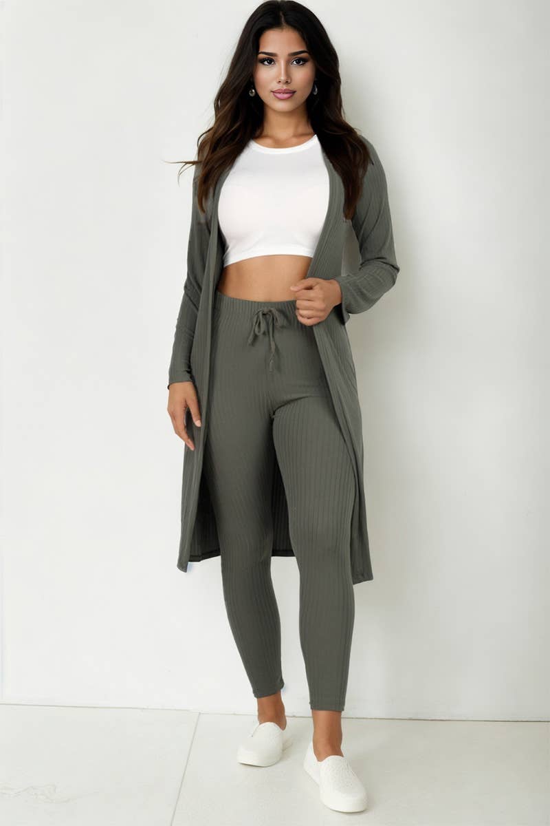 Ribbed Cardigan & Leggings Set