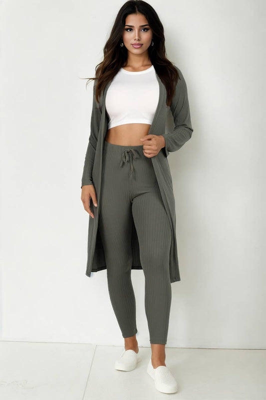 Ribbed Cardigan & Leggings Set